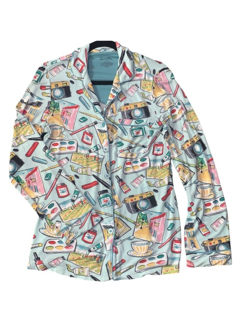 Nick & Nora Womens XS Artist Painter Camera Supplies Pajama Knit Top Nick And